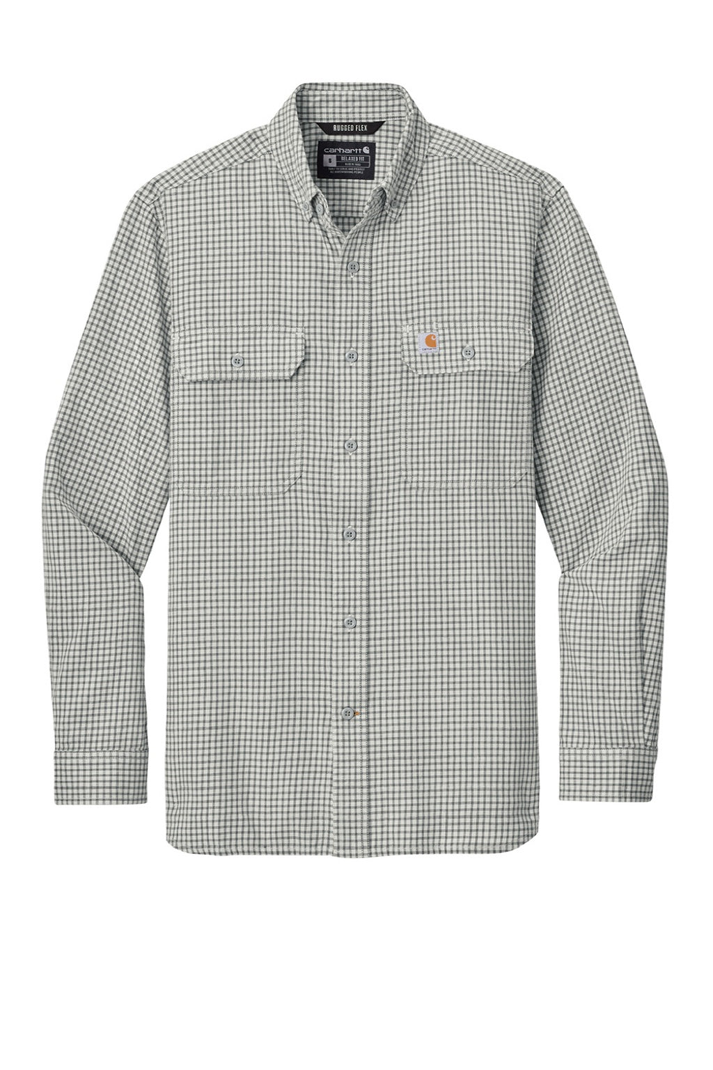Carhartt CT107109 Mens Rugged Flex Plaid Long Sleeve Button Down Shirt Check Steel Malt Flat Front