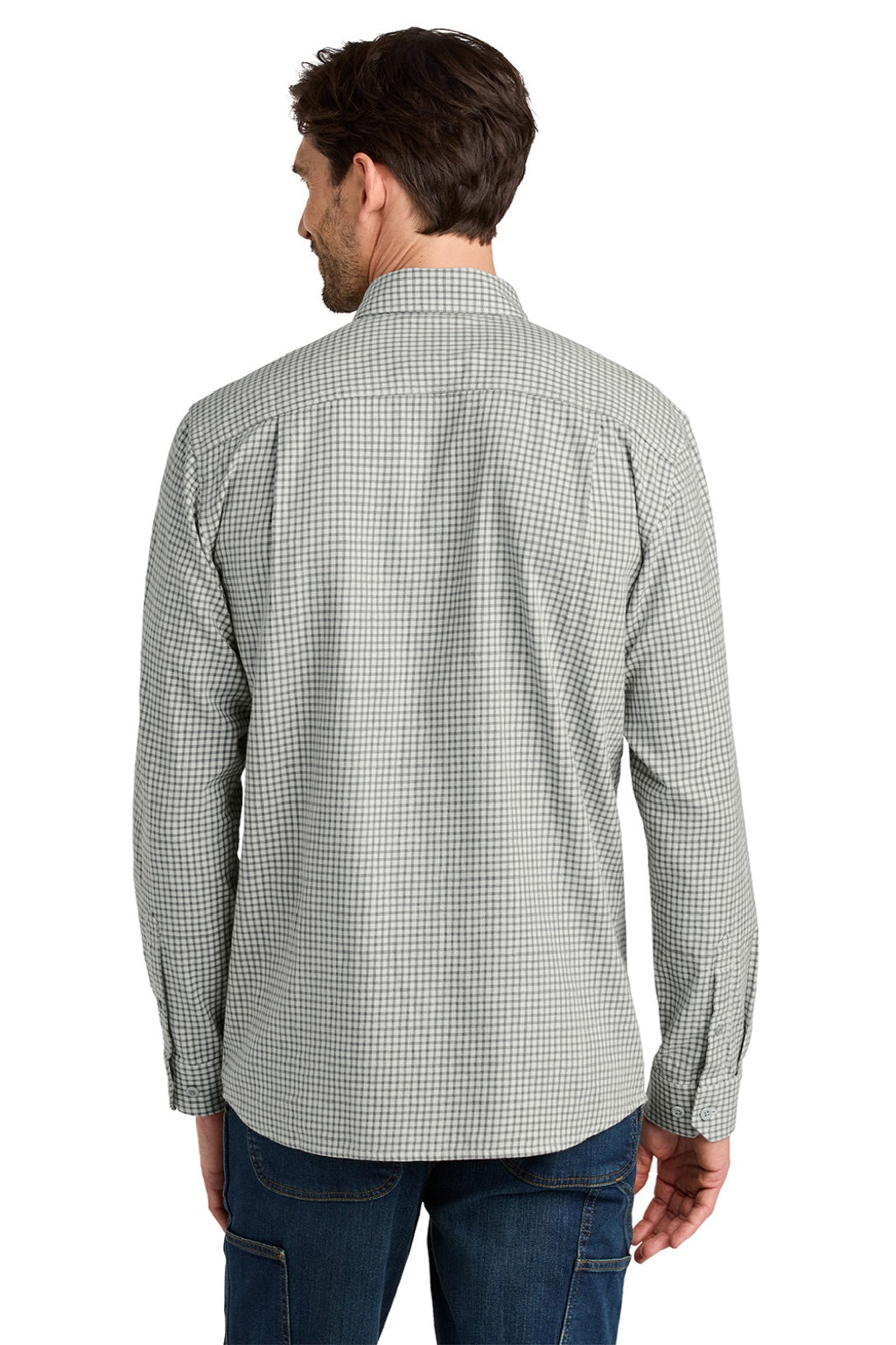 Carhartt CT107109 Mens Rugged Flex Plaid Long Sleeve Button Down Shirt Check Steel Malt Model Back
