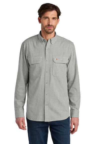 Carhartt CT107109 Mens Rugged Flex Plaid Long Sleeve Button Down Shirt Check Steel Malt Model Front
