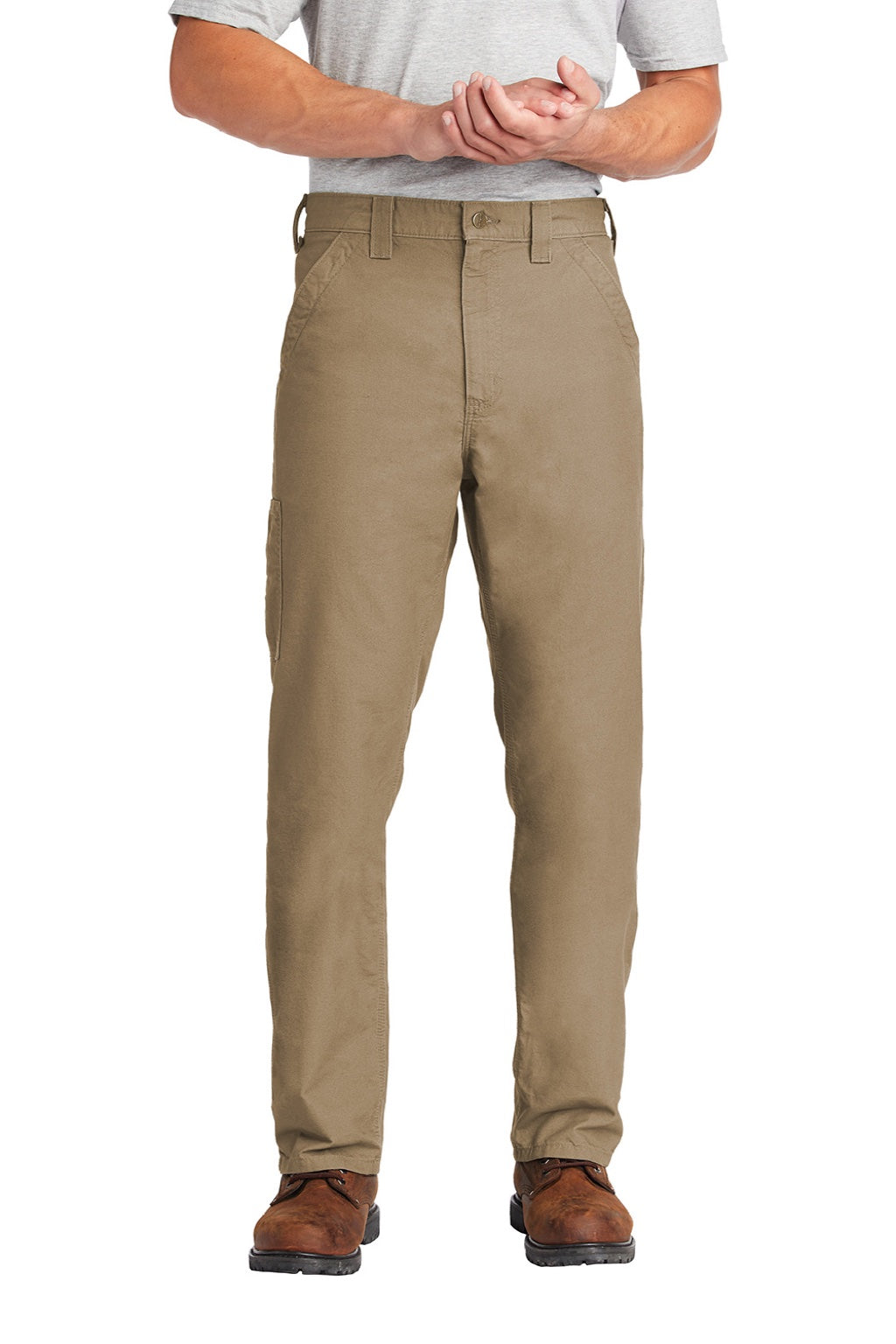 Carhartt CTB151 Mens Canvas Work Dungarees w/ Pockets Dark Khaki Brown Model Front