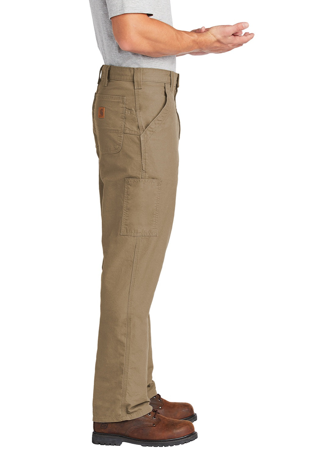 Carhartt CTB151 Mens Canvas Work Dungarees w/ Pockets Dark Khaki Brown Model Side