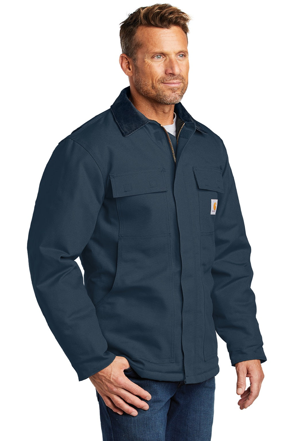 Carhartt CTC003/CTTC003/CT106674/CTT106674 Mens Wind & Water Resistant Duck Cloth Full Zip Jacket Navy Blue Model 3Q