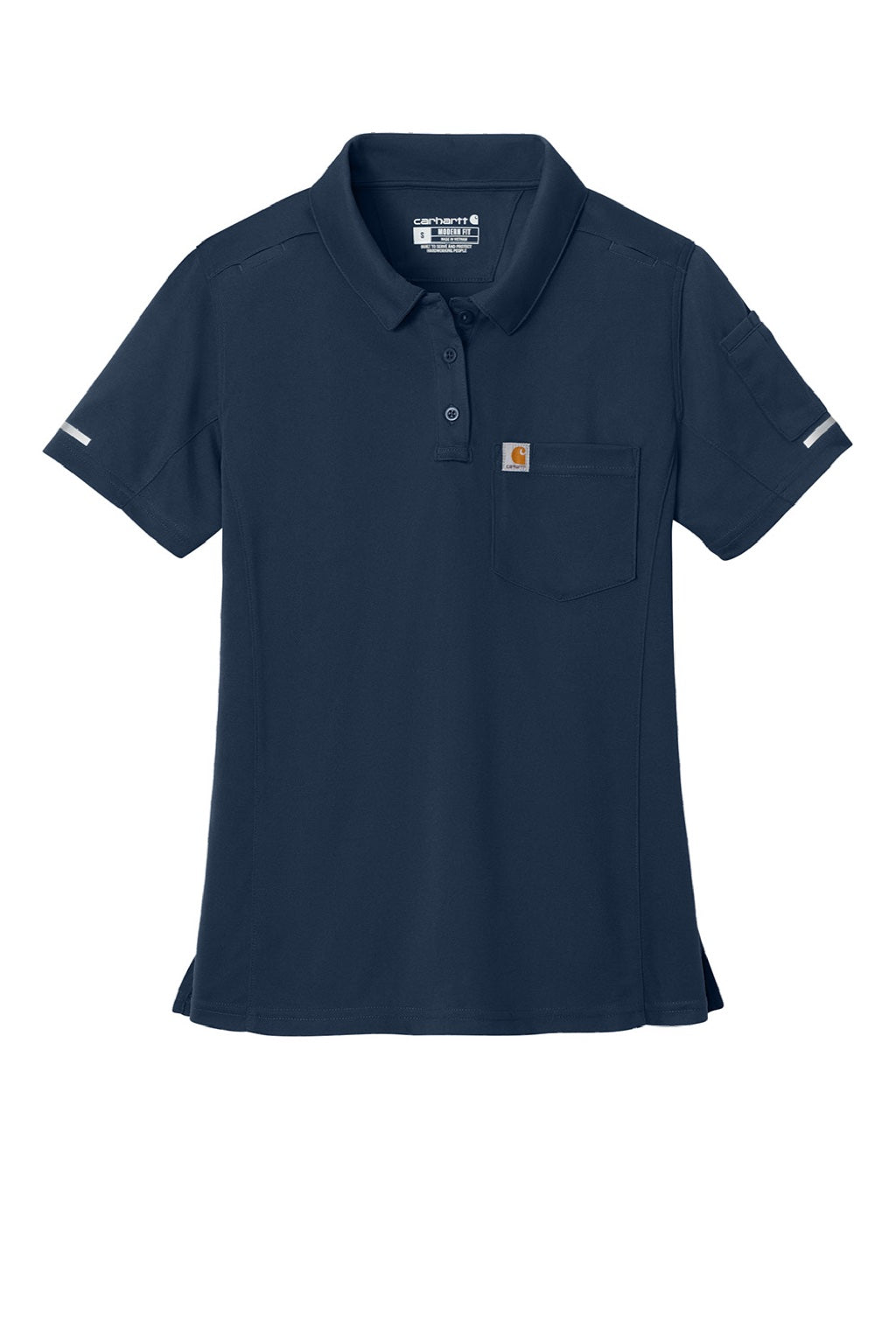 Carhartt CTC12119 Womens FLD & RSCU Short Sleeve Polo Shirt w/ Pocket Dark Navy Blue Flat Front