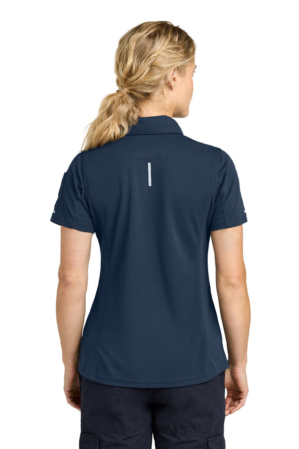Carhartt CTC12119 Womens FLD & RSCU Short Sleeve Polo Shirt w/ Pocket Dark Navy Blue Model Back