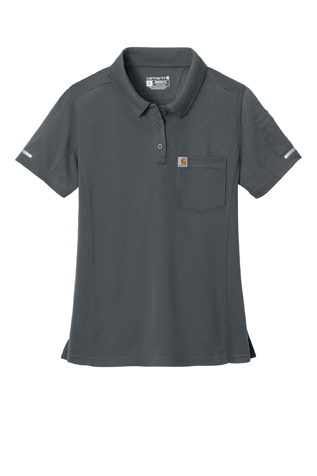 Carhartt CTC12119 Womens FLD & RSCU Short Sleeve Polo Shirt w/ Pocket Pewter Grey Flat Front