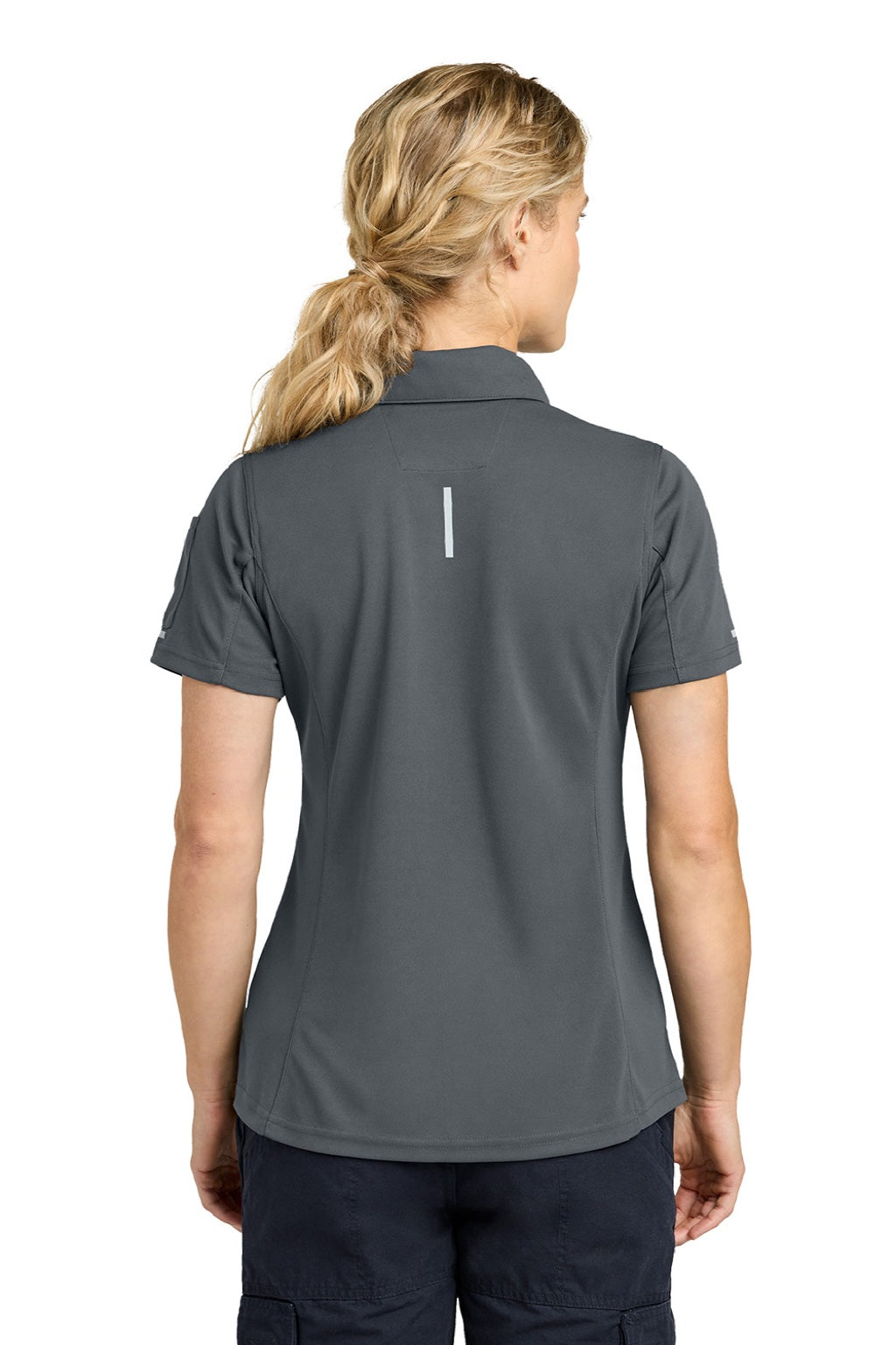Carhartt CTC12119 Womens FLD & RSCU Short Sleeve Polo Shirt w/ Pocket Pewter Grey Model Back
