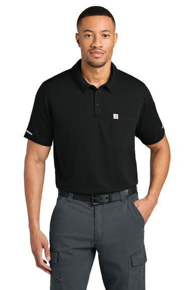 Carhartt CTC16119 Mens FLD & RSCU Short Sleeve Polo Shirt w/ Pocket Black Model Front