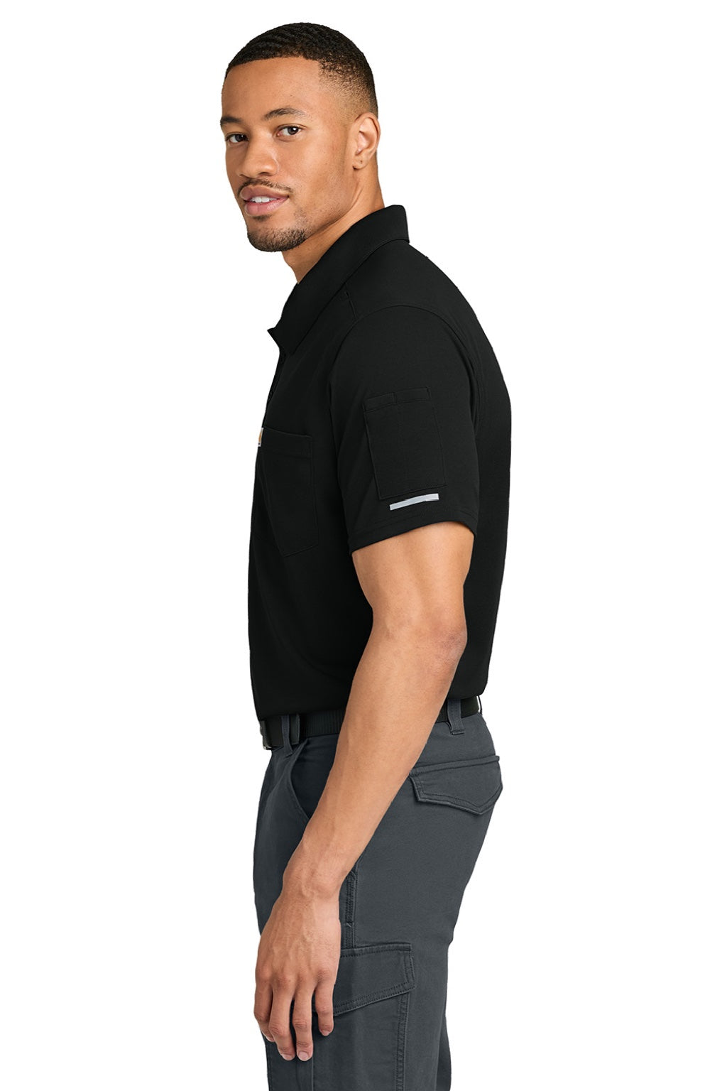 Carhartt CTC16119 Mens FLD & RSCU Short Sleeve Polo Shirt w/ Pocket Black Model Side