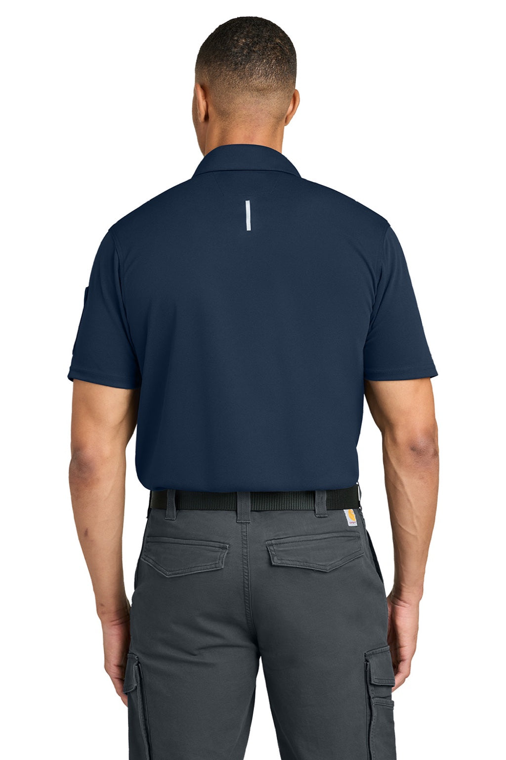 Carhartt CTC16119 Mens FLD & RSCU Short Sleeve Polo Shirt w/ Pocket Dark Navy Blue Model Back