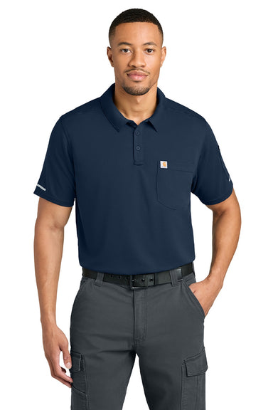 Carhartt CTC16119 Mens FLD & RSCU Short Sleeve Polo Shirt w/ Pocket Dark Navy Blue Model Front