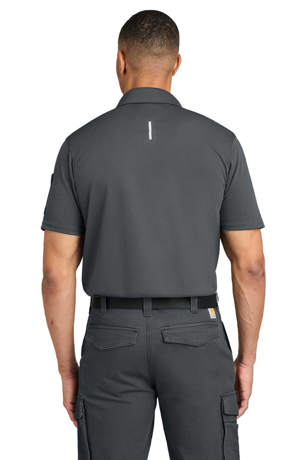 Carhartt CTC16119 Mens FLD & RSCU Short Sleeve Polo Shirt w/ Pocket Pewter Grey Model Back