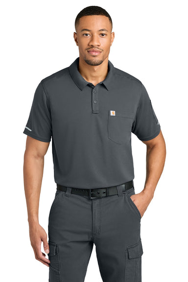 Carhartt CTC16119 Mens FLD & RSCU Short Sleeve Polo Shirt w/ Pocket Pewter Grey Model Front