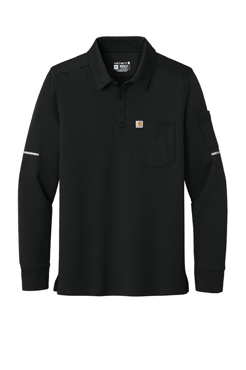 Carhartt CTC16129 Mens FLD & RSCU Long Sleeve Polo Shirt w/ Pocket Black Flat Front