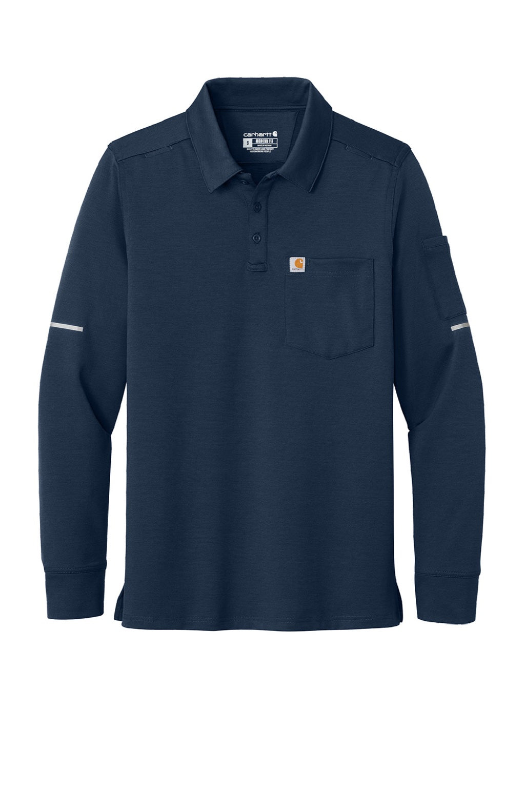 Carhartt CTC16129 Mens FLD & RSCU Long Sleeve Polo Shirt w/ Pocket Dark Navy Blue Flat Front