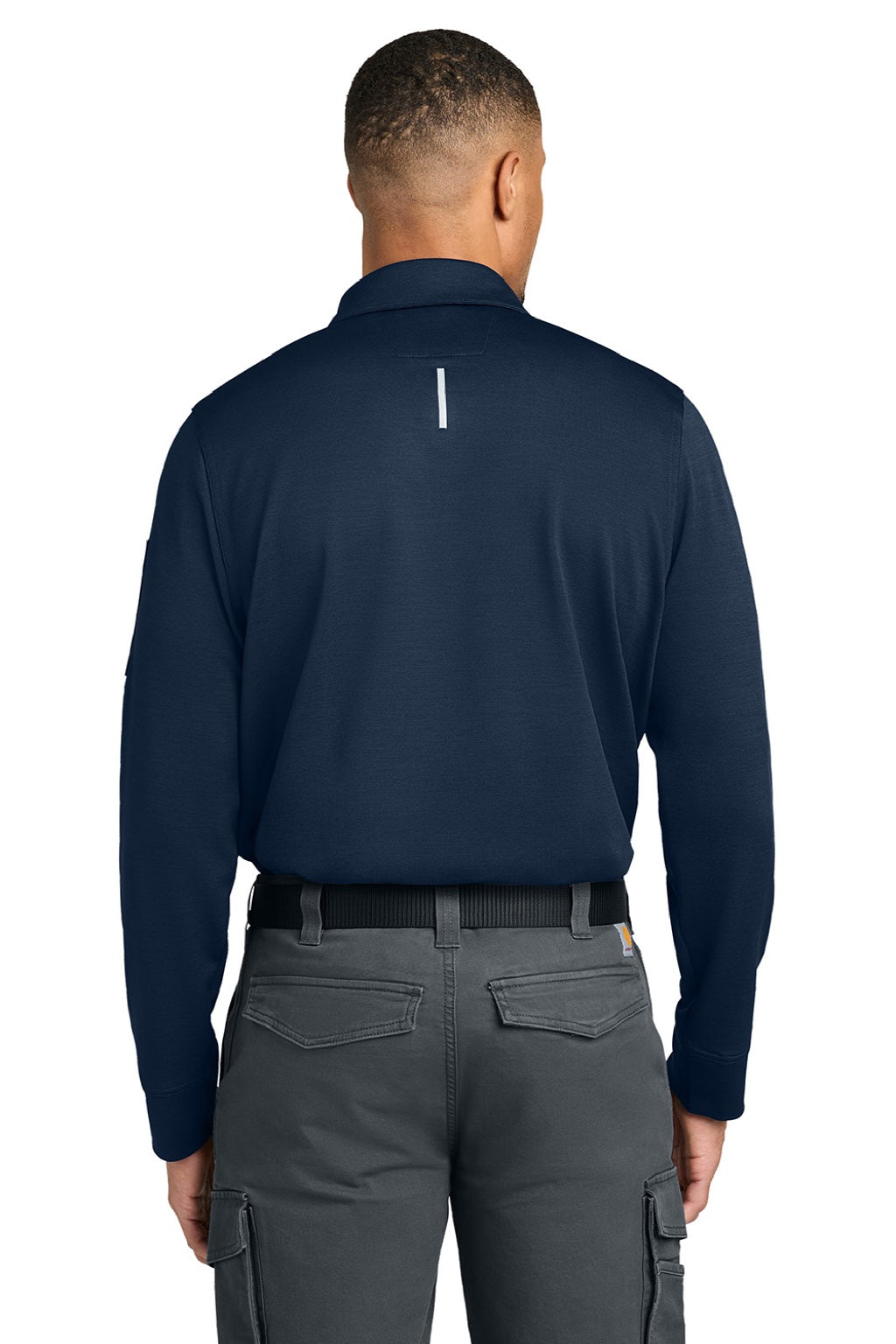 Carhartt CTC16129 Mens FLD & RSCU Long Sleeve Polo Shirt w/ Pocket Dark Navy Blue Model Back