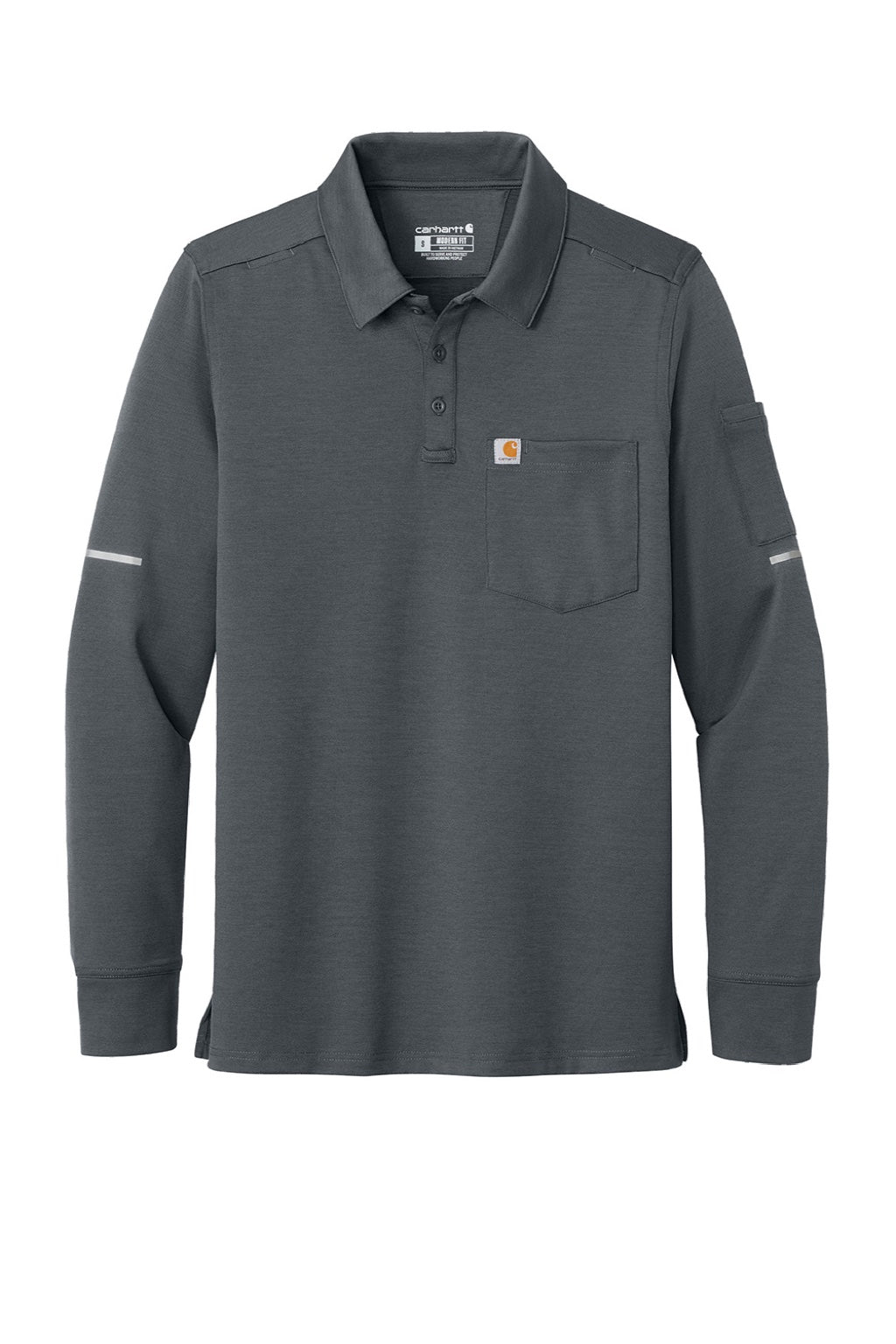 Carhartt CTC16129 Mens FLD & RSCU Long Sleeve Polo Shirt w/ Pocket Pewter Grey Flat Front