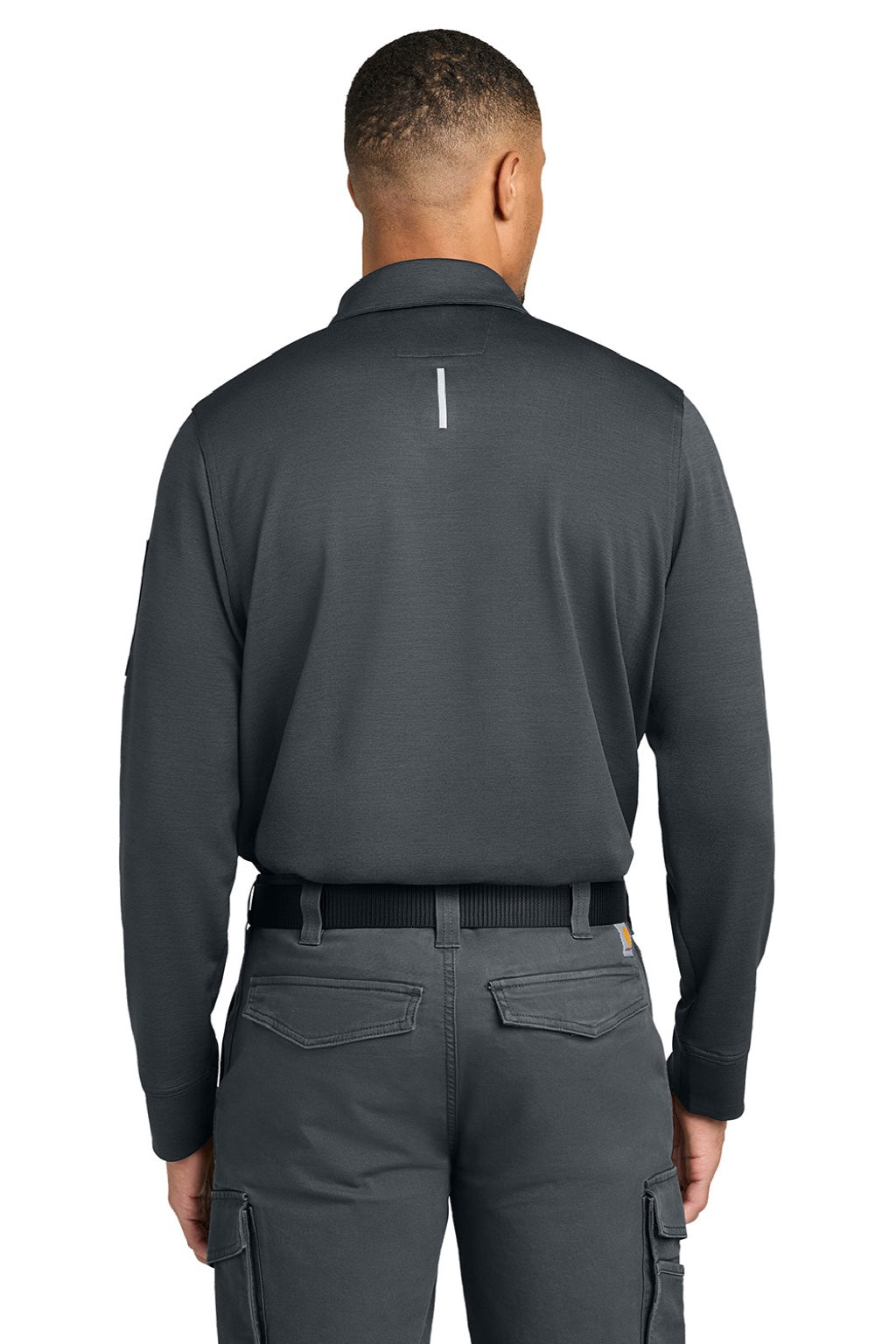 Carhartt CTC16129 Mens FLD & RSCU Long Sleeve Polo Shirt w/ Pocket Pewter Grey Model Back