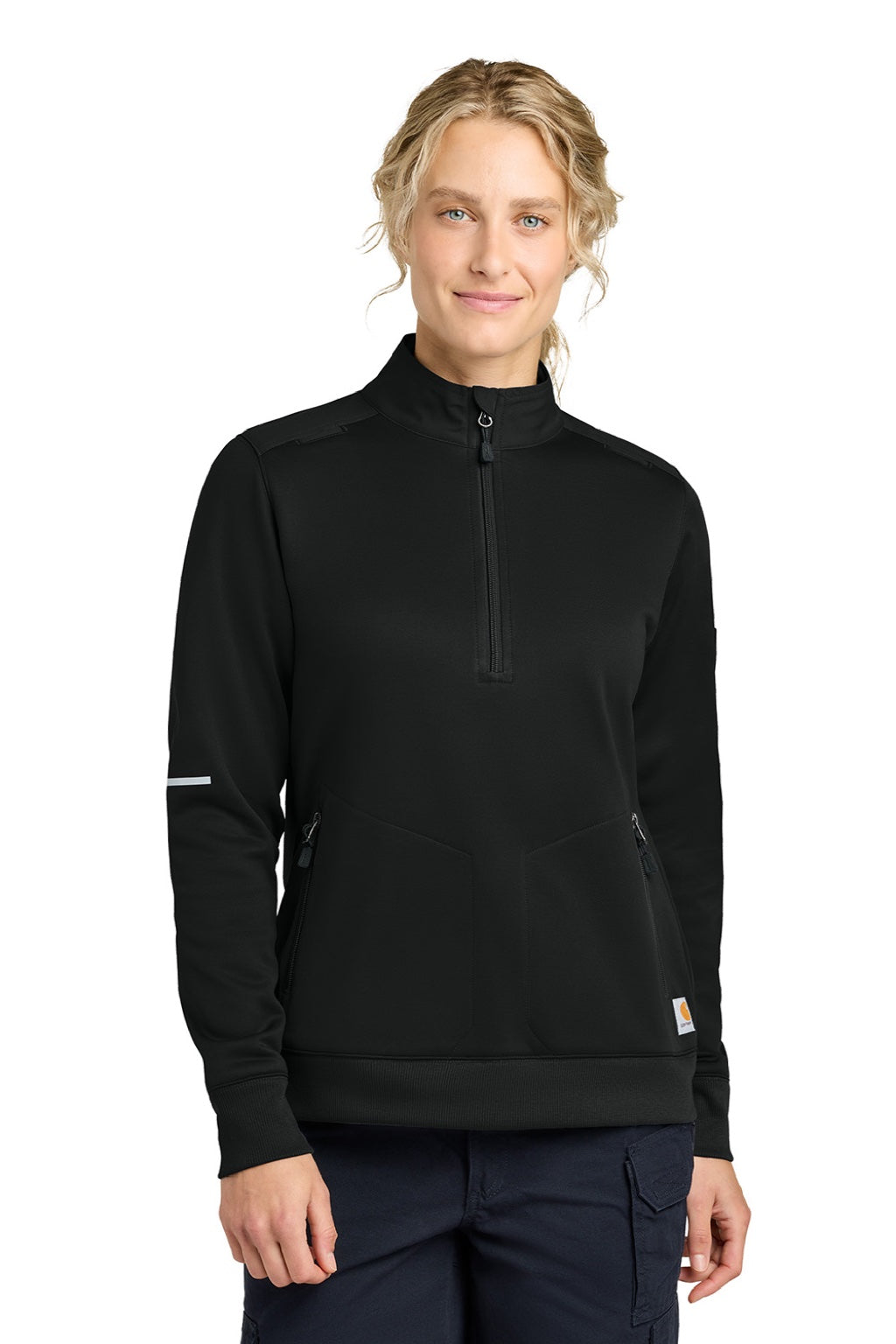 Carhartt CTC82912 Womens FLD & RSCU 1/4 Zip Sweatshirt w/ Pockets Black Model Front