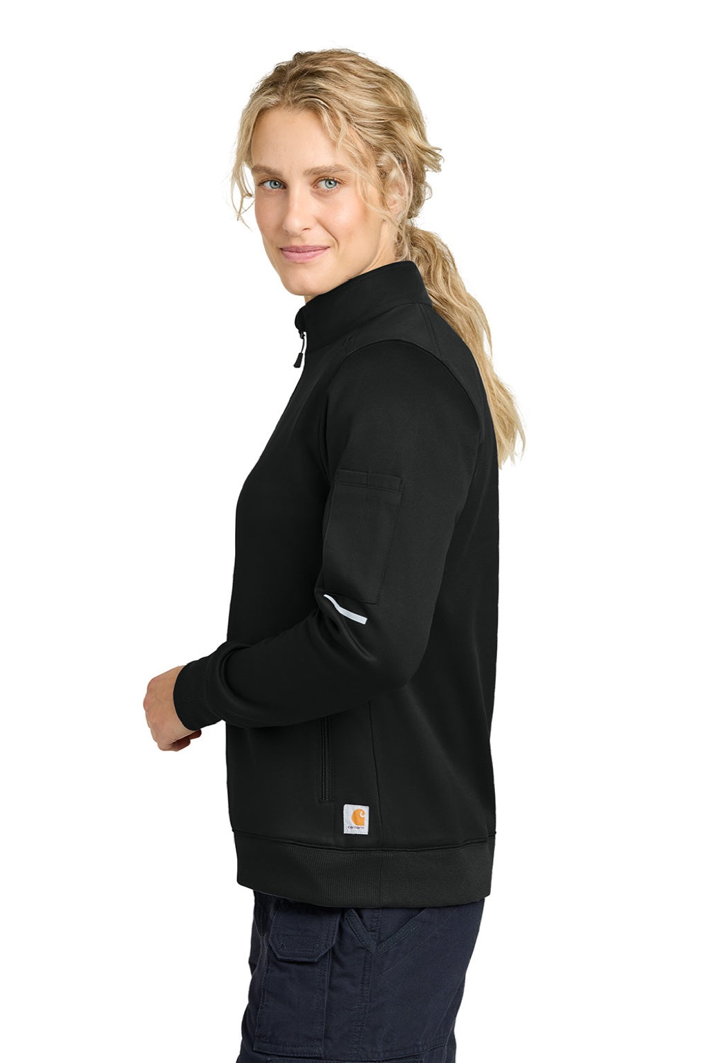 Carhartt CTC82912 Womens FLD & RSCU 1/4 Zip Sweatshirt w/ Pockets Black Model Side