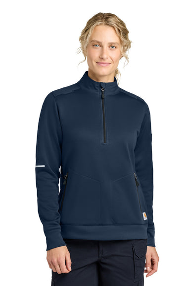 Carhartt CTC82912 Womens FLD & RSCU 1/4 Zip Sweatshirt w/ Pockets Dark Navy Blue Model Front
