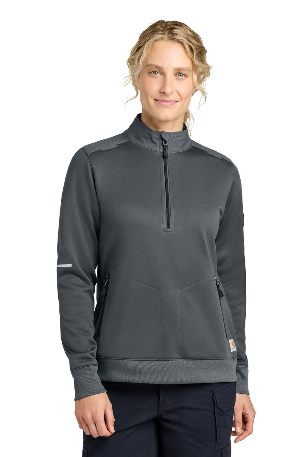 Carhartt CTC82912 Womens FLD & RSCU 1/4 Zip Sweatshirt w/ Pockets Pewter Grey Model Front