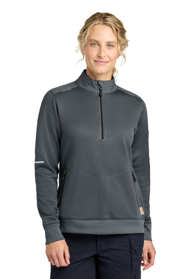 Carhartt CTC82912 Womens FLD & RSCU 1/4 Zip Sweatshirt w/ Pockets Pewter Grey Model Front