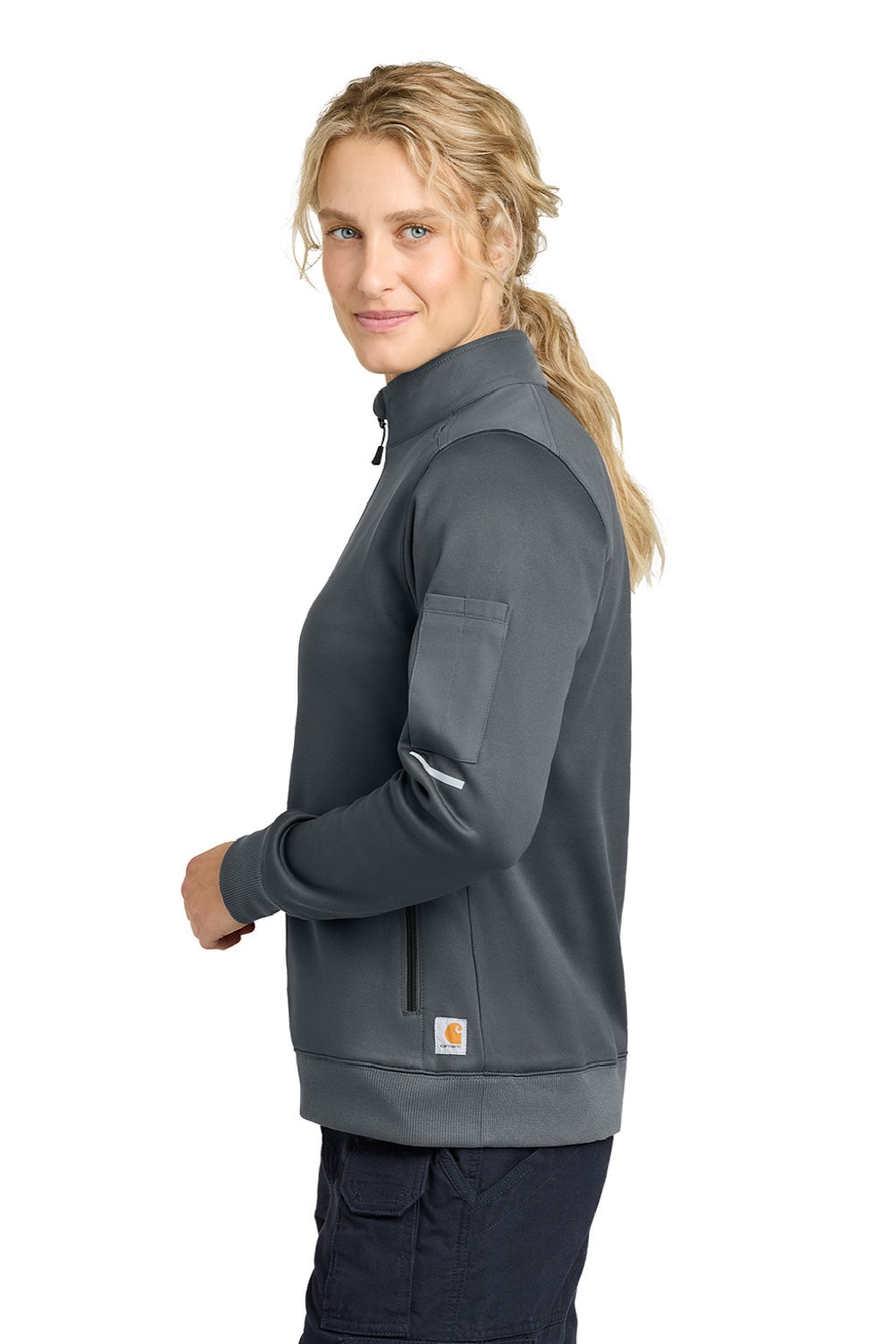 Carhartt CTC82912 Womens FLD & RSCU 1/4 Zip Sweatshirt w/ Pockets Pewter Grey Model Side