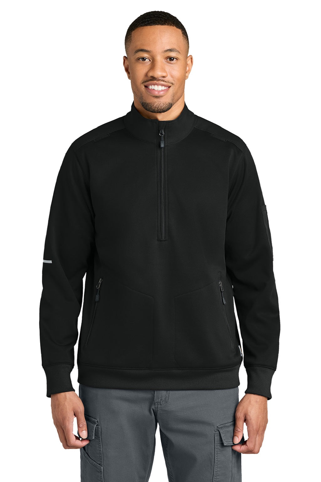 Carhartt CTC86912 Mens FLD & RSCU 1/4 Zip Sweatshirt w/ Pockets Black Model Front
