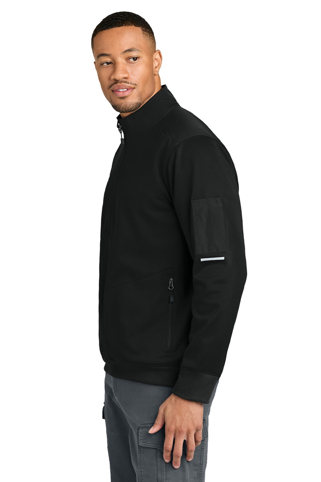 Carhartt CTC86912 Mens FLD & RSCU 1/4 Zip Sweatshirt w/ Pockets Black Model Side