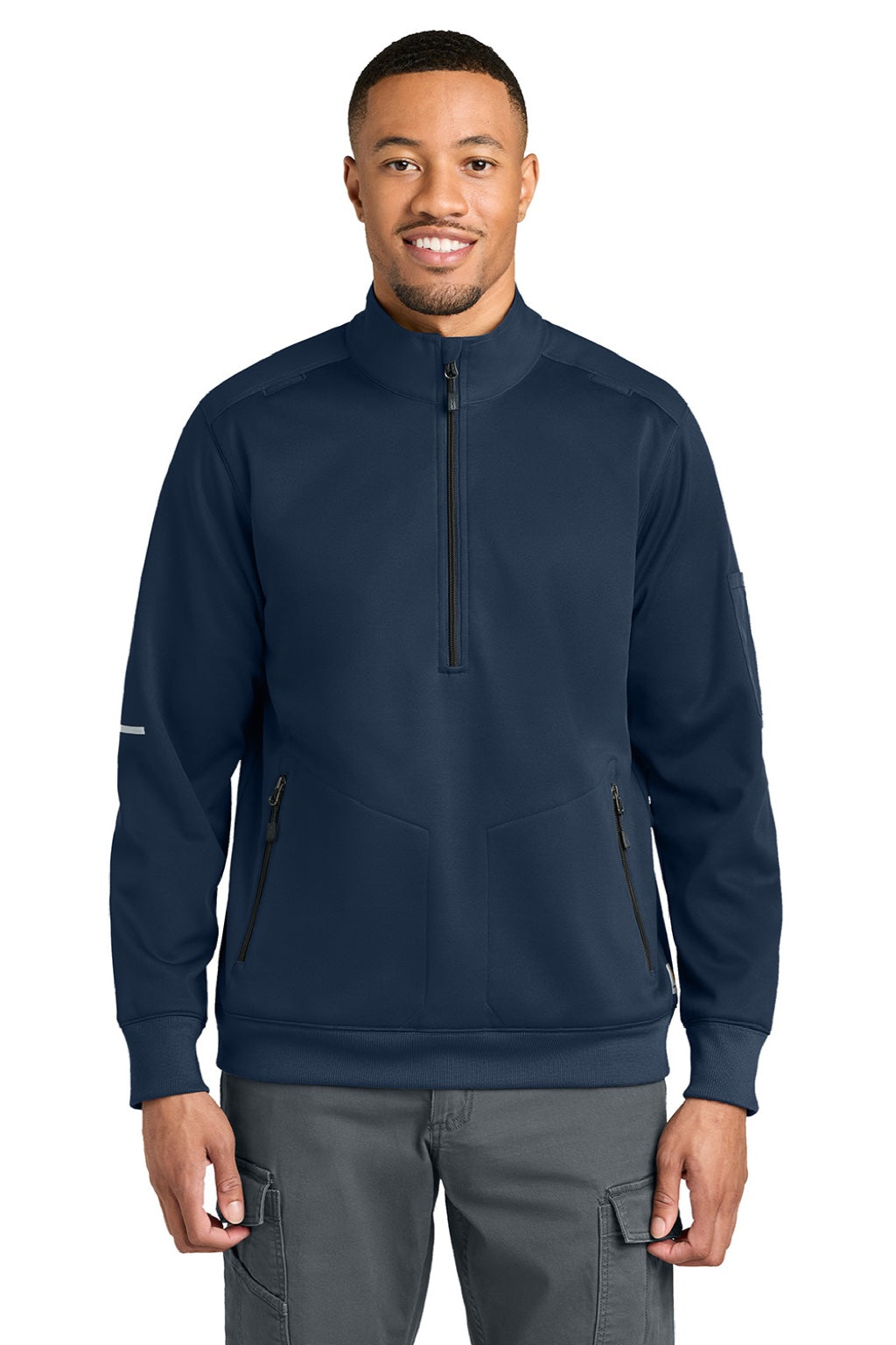 Carhartt CTC86912 Mens FLD & RSCU 1/4 Zip Sweatshirt w/ Pockets Dark Navy Blue Model Front