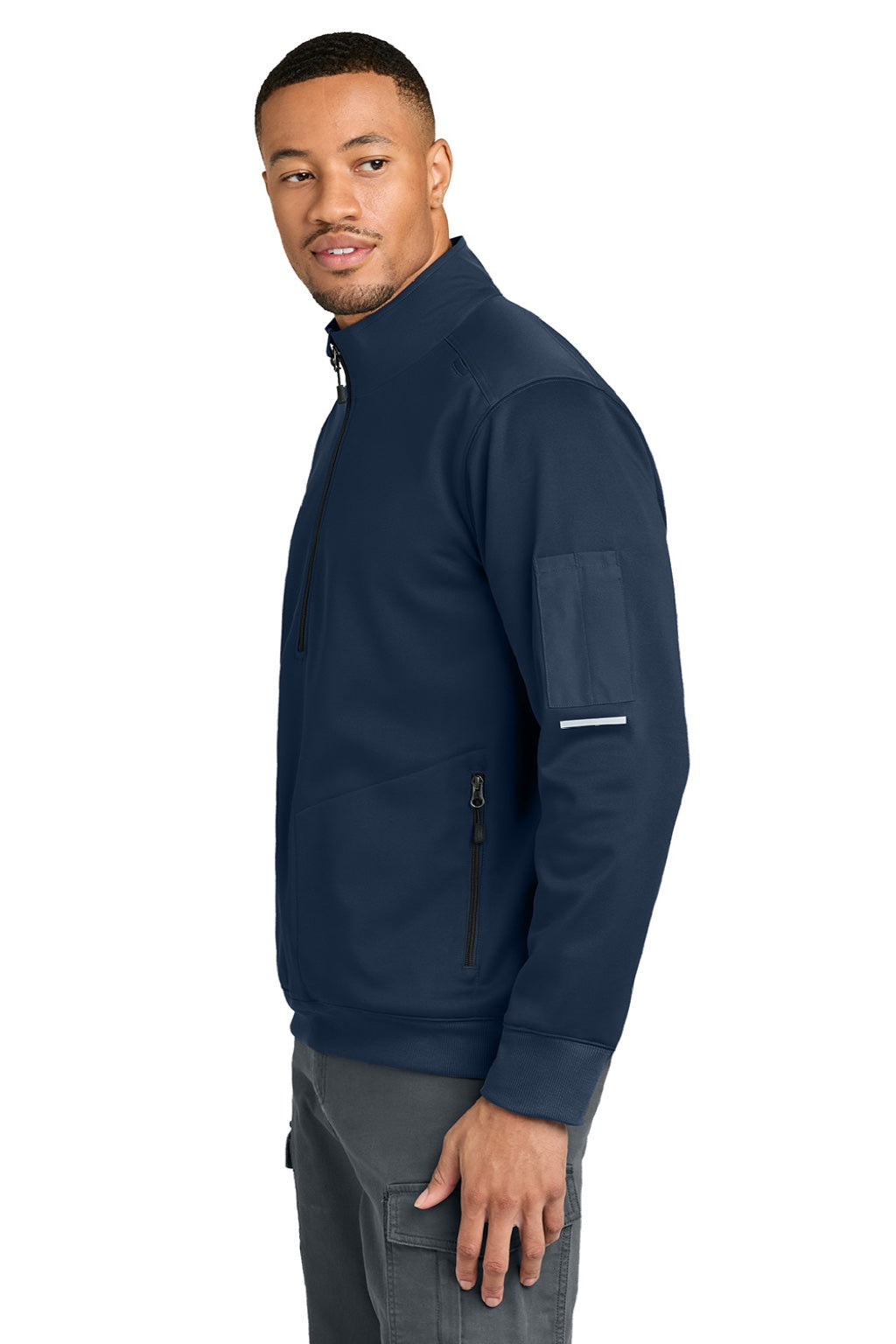 Carhartt CTC86912 Mens FLD & RSCU 1/4 Zip Sweatshirt w/ Pockets Dark Navy Blue Model Side