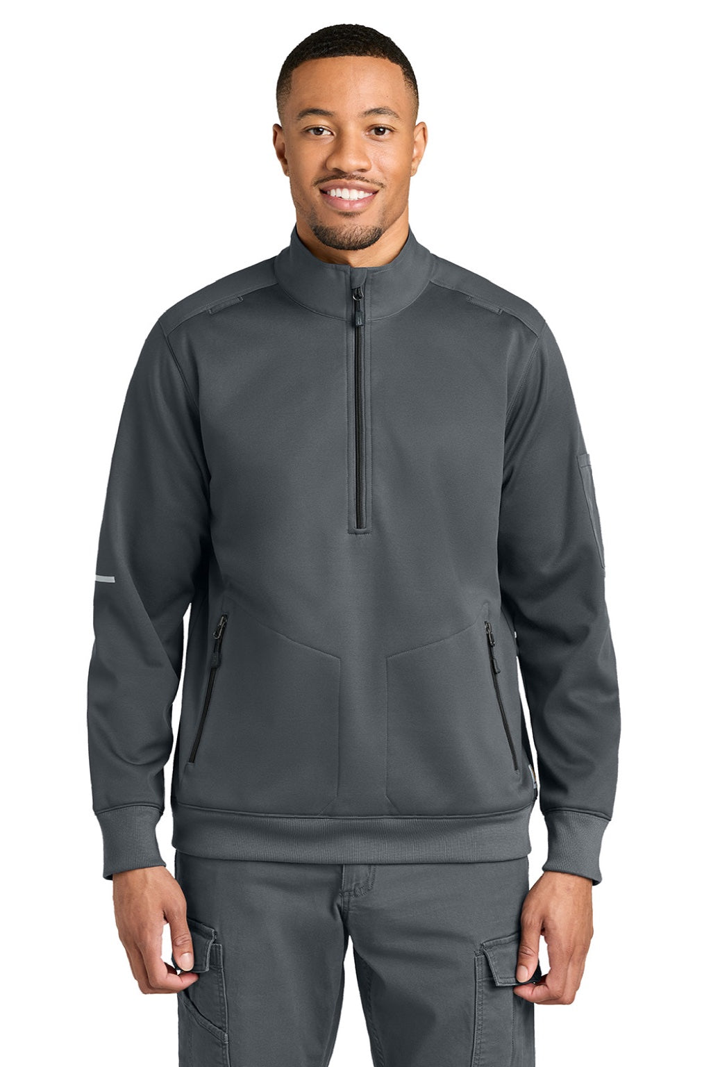 Carhartt CTC86912 Mens FLD & RSCU 1/4 Zip Sweatshirt w/ Pockets Pewter Grey Model Front