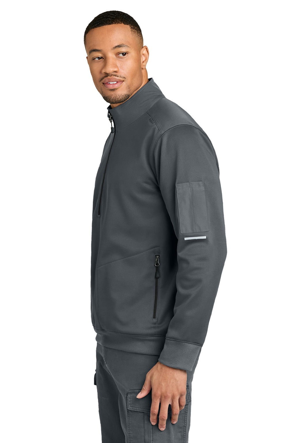 Carhartt CTC86912 Mens FLD & RSCU 1/4 Zip Sweatshirt w/ Pockets Pewter Grey Model Side