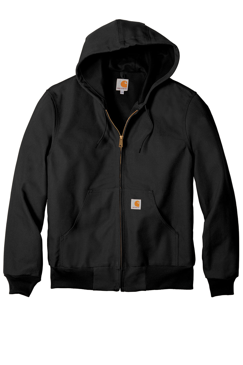 Carhartt CTJ131/CTTJ131 Mens Wind & Water Resistant Duck Cloth Full Zip Hooded Work Jacket Black Flat Front