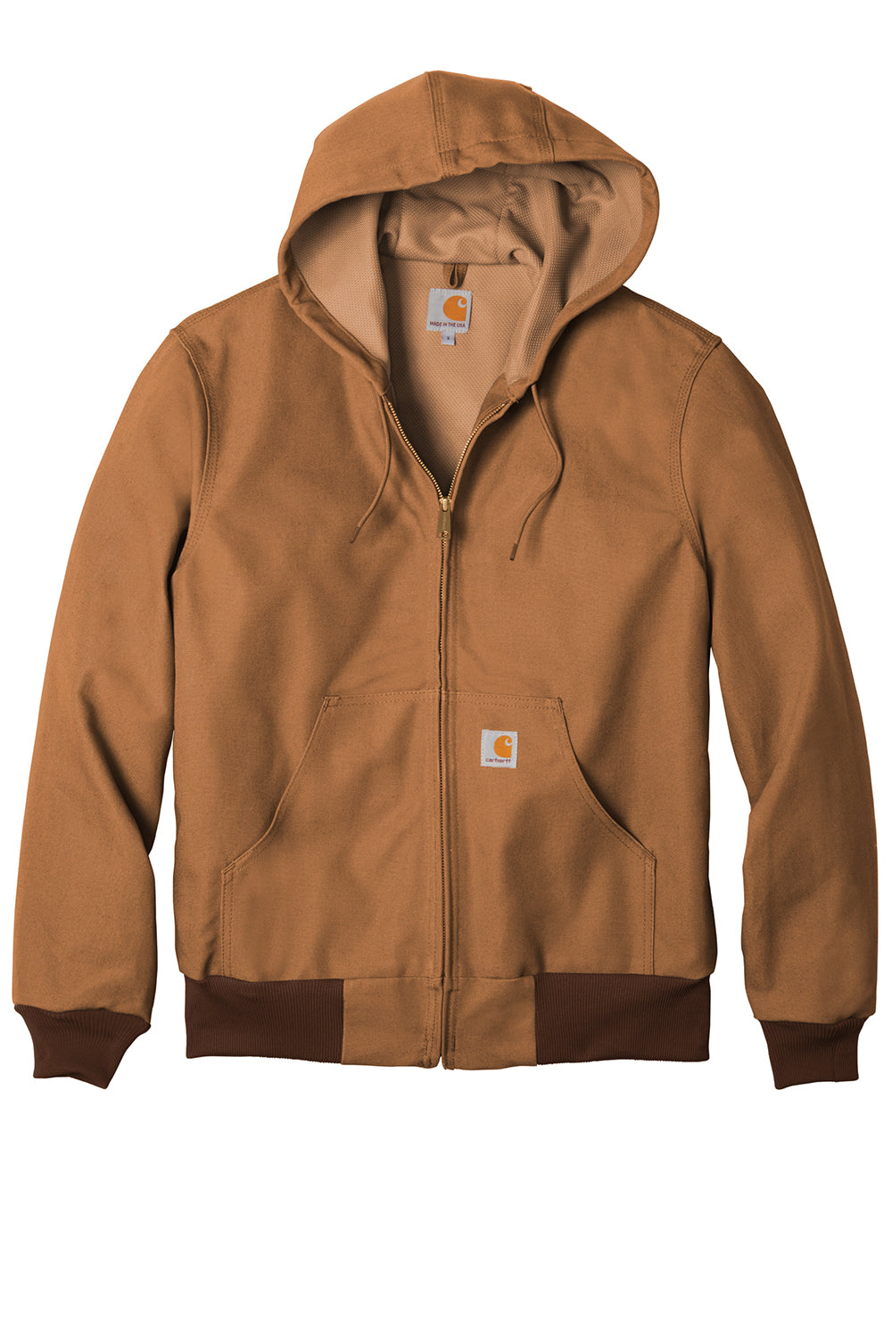 Carhartt CTJ131/CTTJ131 Mens Wind & Water Resistant Duck Cloth Full Zip Hooded Work Jacket Carhartt Brown Flat Front