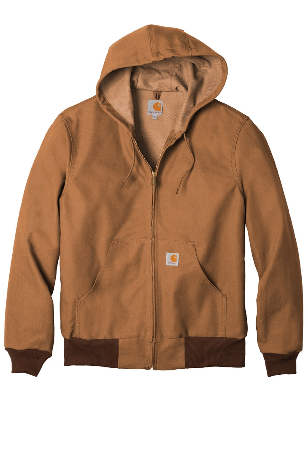 Carhartt CTJ131/CTTJ131/CT106678/CTT106678 Mens Wind & Water Resistant Duck Cloth Full Zip Hooded Work Jacket Carhartt Brown Flat Front