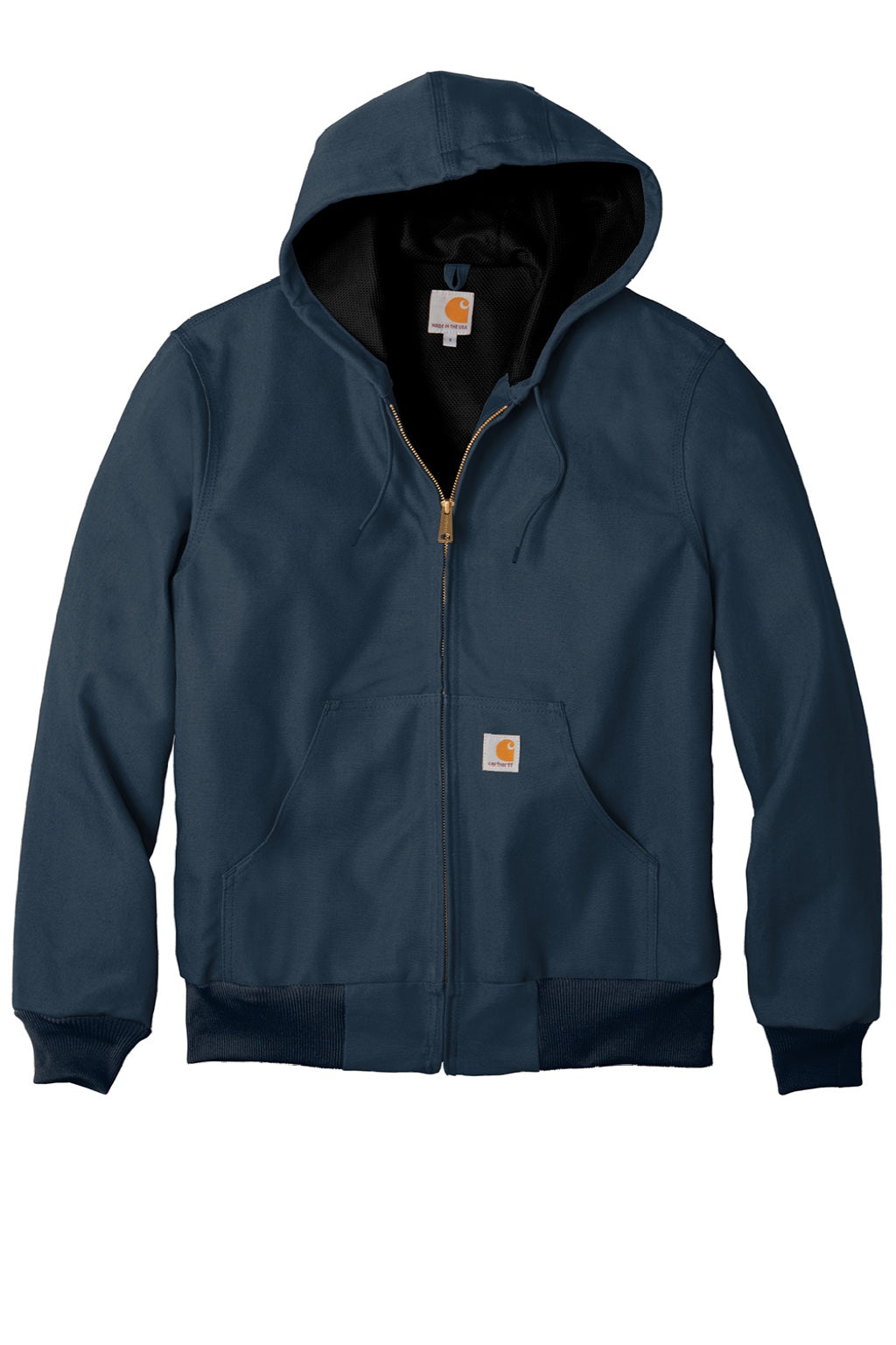 Carhartt CTJ131/CTTJ131/CT106678/CTT106678 Mens Wind & Water Resistant Duck Cloth Full Zip Hooded Work Jacket Navy Blue Flat Front