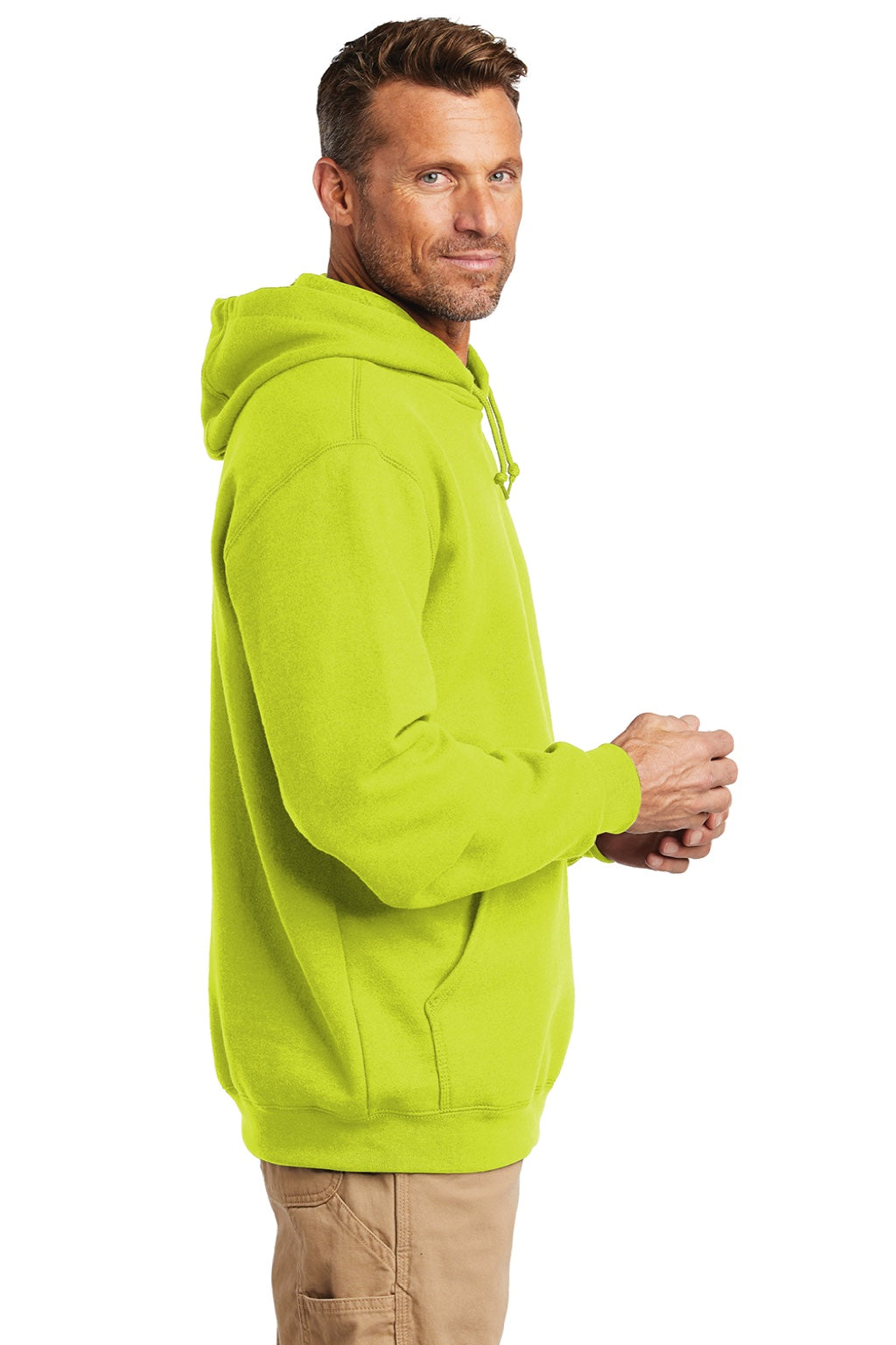 Carhartt CTK121/CTTK121 Mens Hooded Sweatshirt Hoodie w/ Pouch Pocket Brite Lime Green Model Side