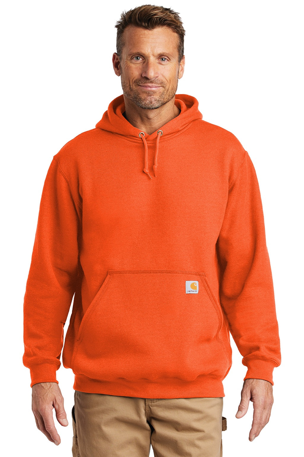 Carhartt CTK121/CTTK121 Mens Hooded Sweatshirt Hoodie w/ Pouch Pocket Brite Orange Model Front