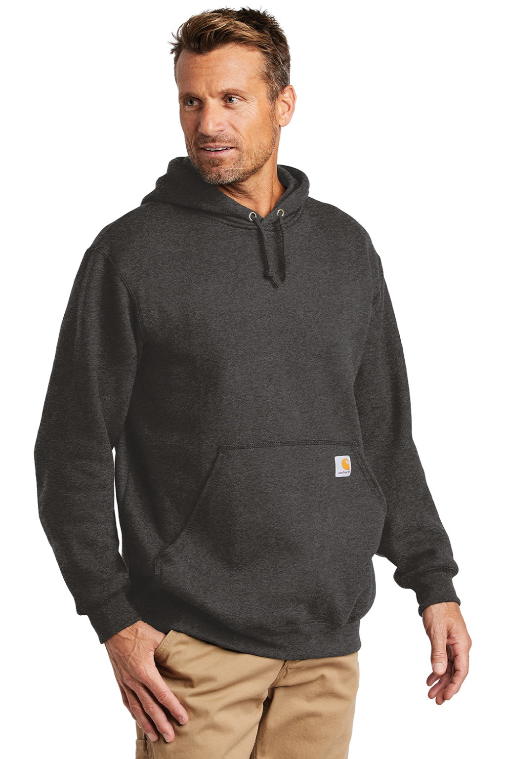 Carhartt CTK121/CTTK121 Mens Hooded Sweatshirt Hoodie w/ Pouch Pocket Heather Carbon Grey Model 3Q