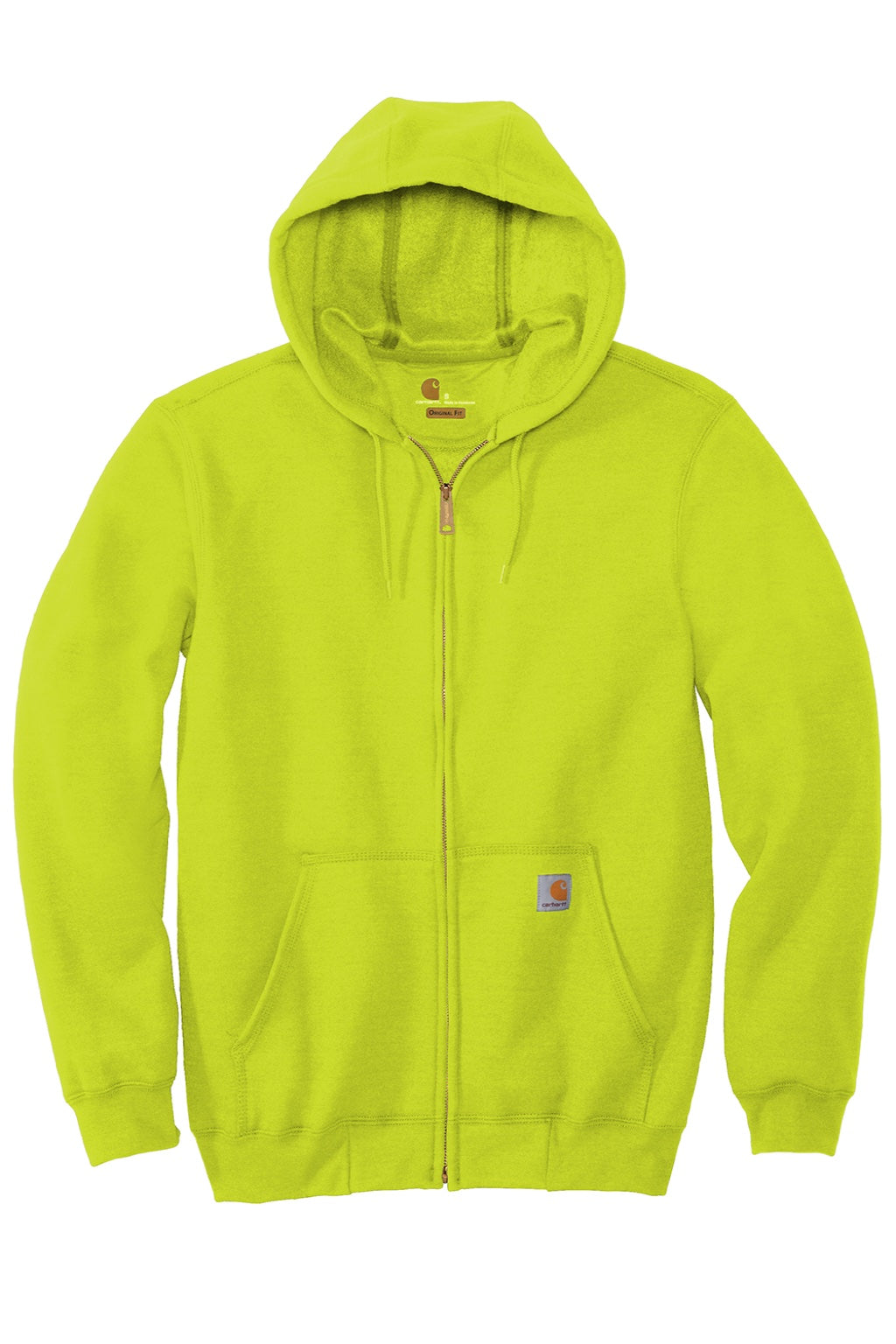 Carhartt CTK122 Mens Full Zip Hooded Sweatshirt Hoodie w/ Pockets Brite Lime Green Flat Front
