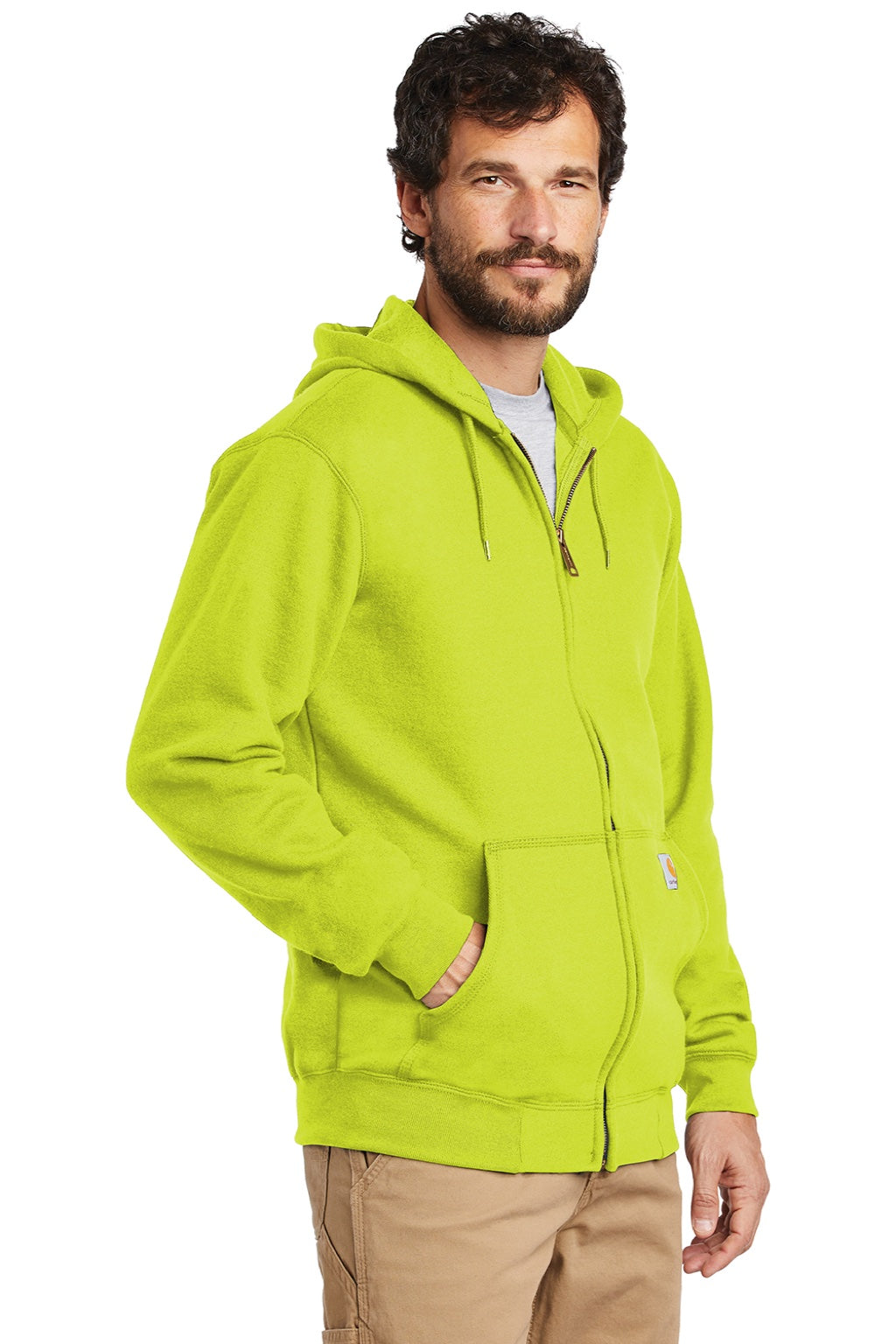 Carhartt CTK122 Mens Full Zip Hooded Sweatshirt Hoodie w/ Pockets Brite Lime Green Model 3Q