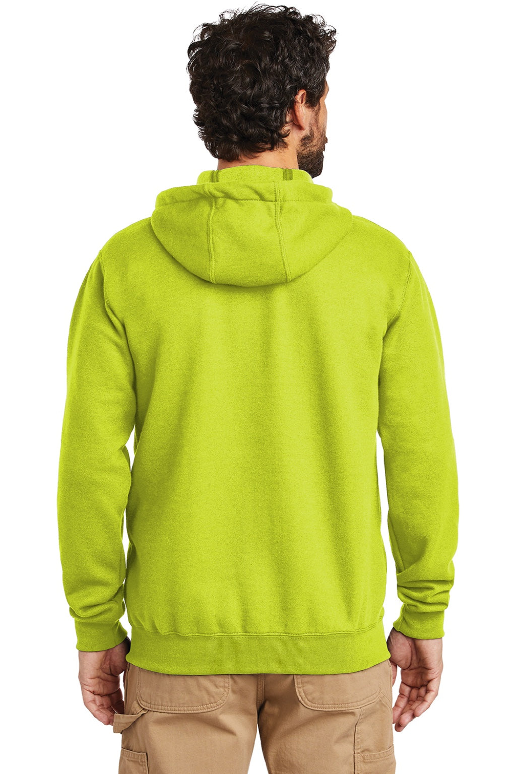 Carhartt CTK122 Mens Full Zip Hooded Sweatshirt Hoodie w/ Pockets Brite Lime Green Model Back