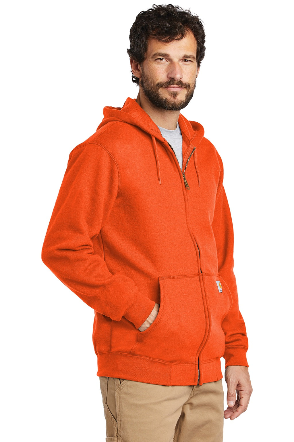 Carhartt CTK122 Mens Full Zip Hooded Sweatshirt Hoodie w/ Pockets Brite Orange Model 3Q