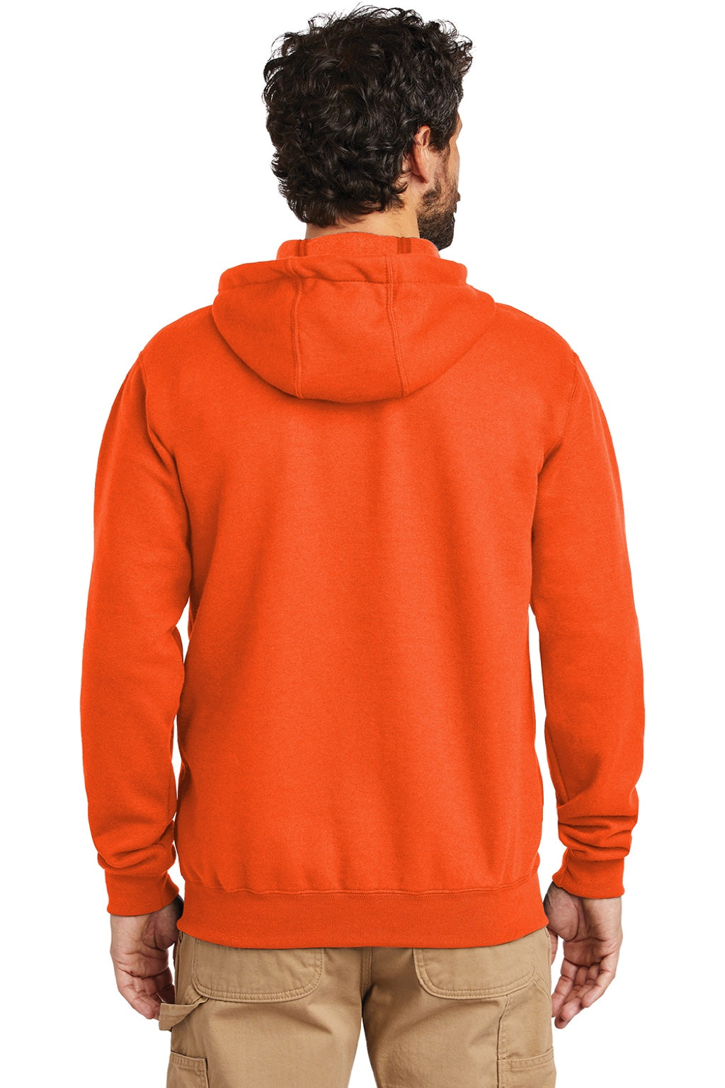 Carhartt CTK122 Mens Full Zip Hooded Sweatshirt Hoodie w/ Pockets Brite Orange Model Back
