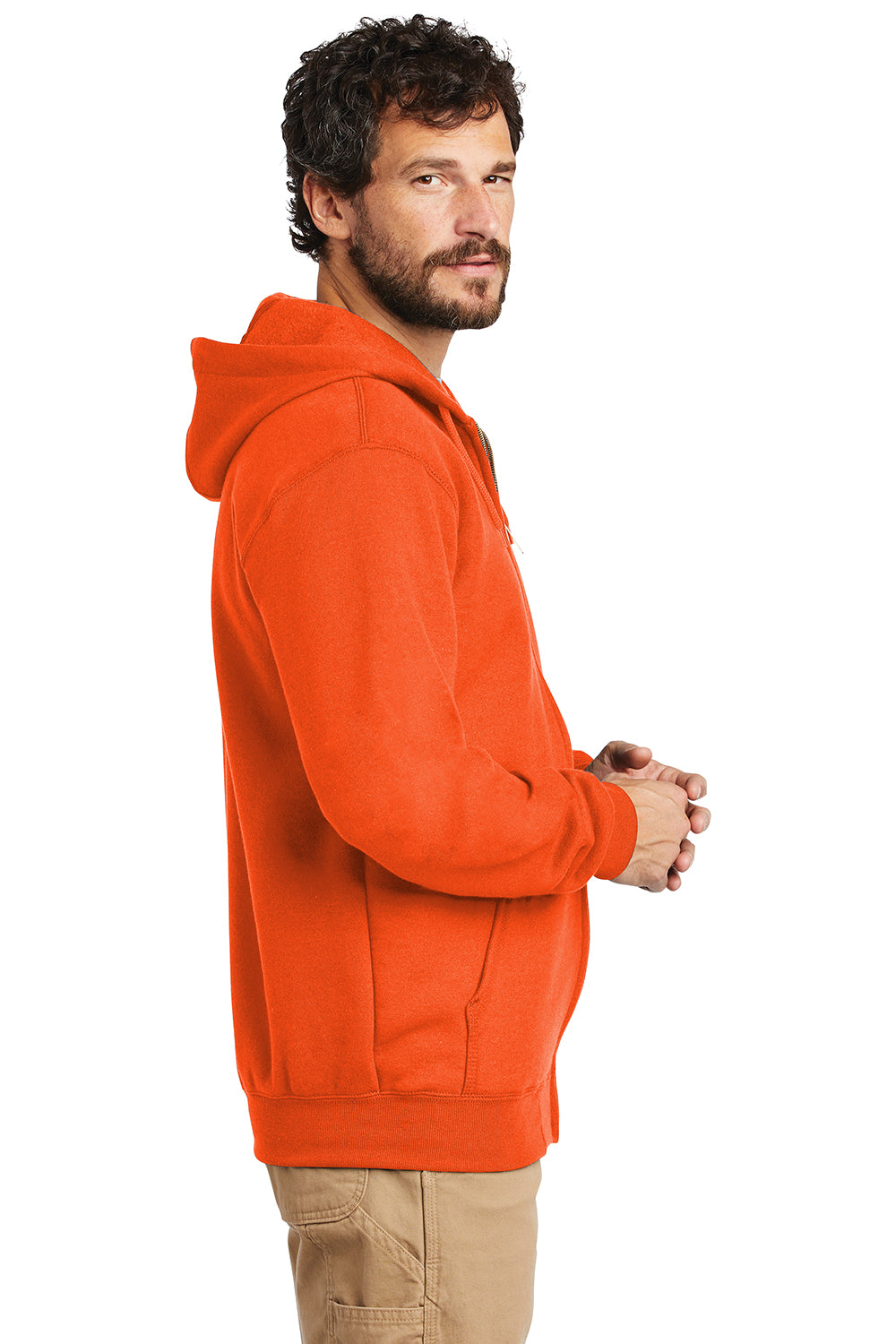Carhartt CTK122 Mens Full Zip Hooded Sweatshirt Hoodie Brite Orange Model Side