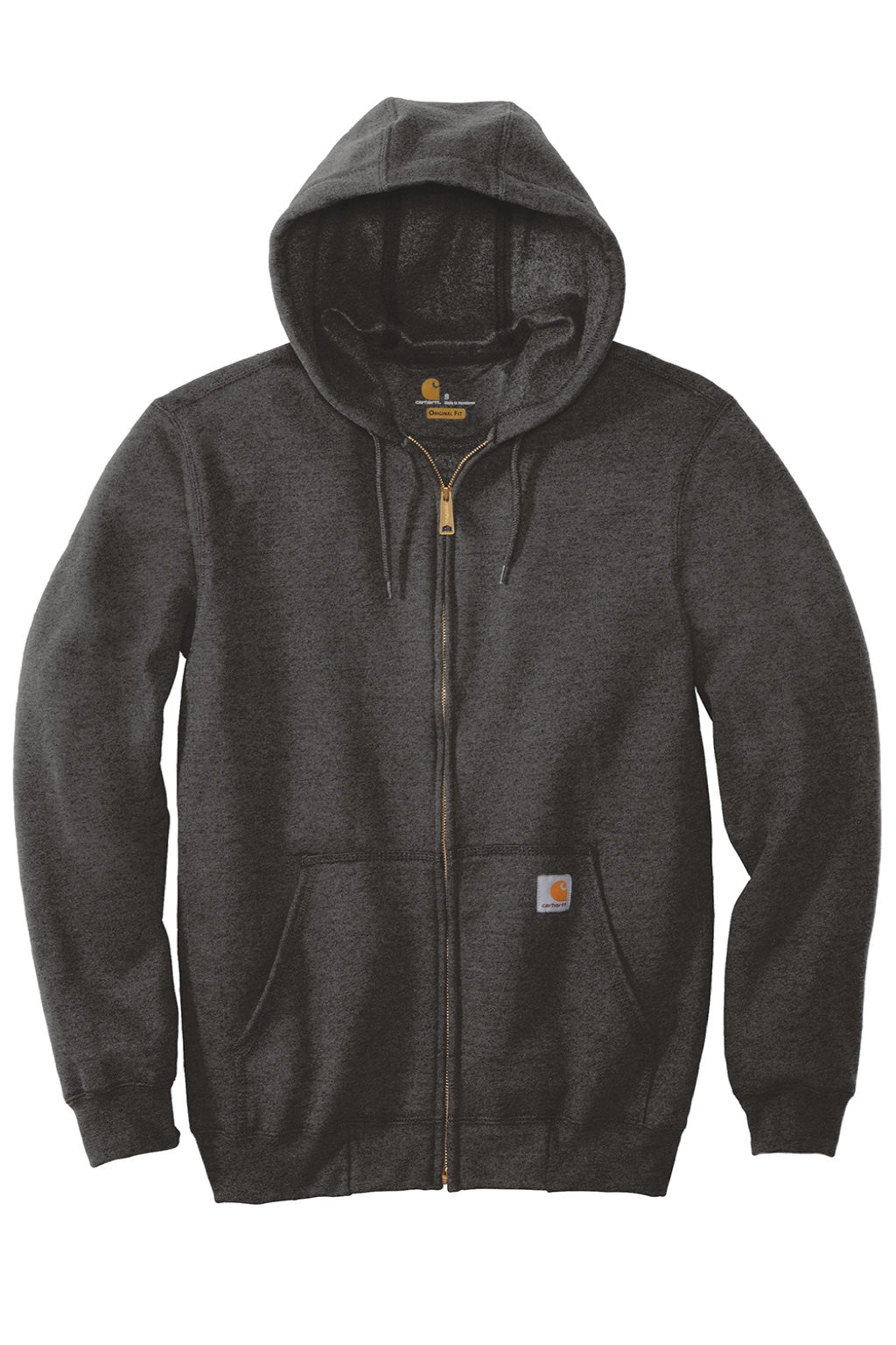 Carhartt CTK122 Mens Full Zip Hooded Sweatshirt Hoodie w/ Pockets Heather Carbon Grey Flat Front