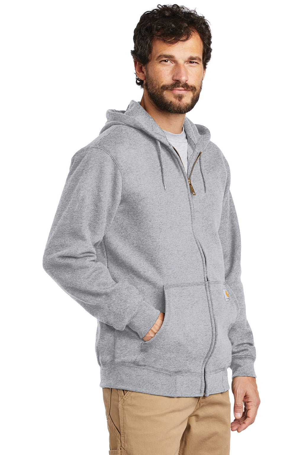 Carhartt CTK122 Mens Full Zip Hooded Sweatshirt Hoodie w/ Pockets Heather Grey Model 3Q