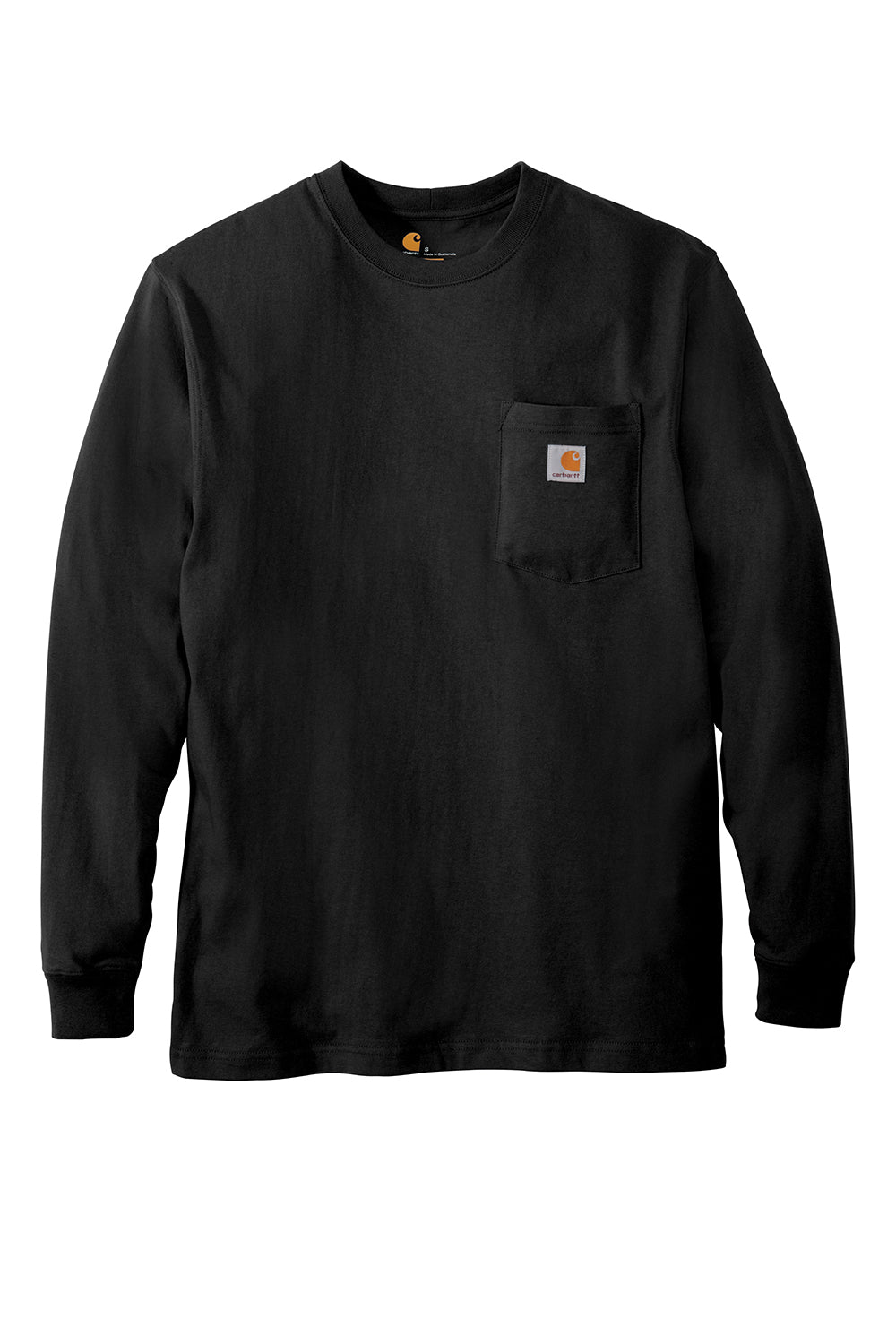 Carhartt CTK126 Mens Workwear Long Sleeve Crewneck T-Shirt w/ Pocket Black Flat Front