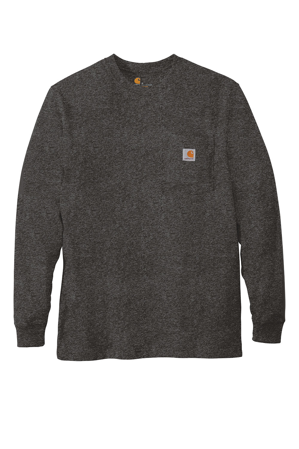 Carhartt CTK126 Mens Workwear Long Sleeve Crewneck T-Shirt w/ Pocket Heather Carbon Grey Flat Front